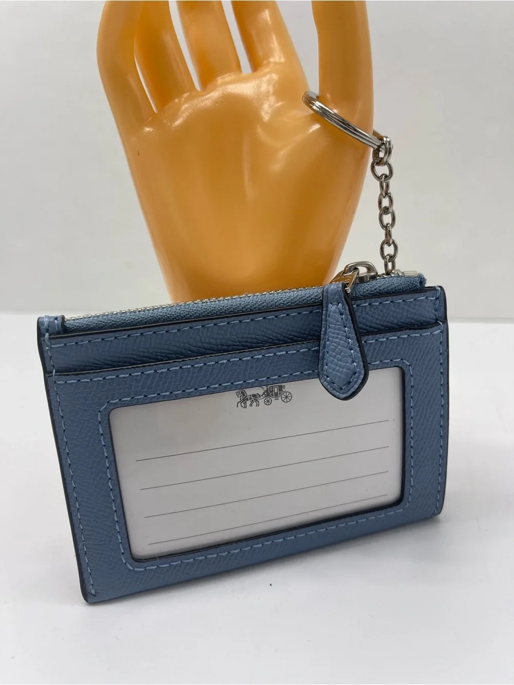 Coach Mini Skinny Crossgrain Leather Id Card Zip Closure Case Silver/Slate NWT